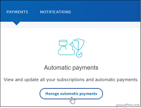 PayPal Clique em Gerenciar pagamentos automáticos