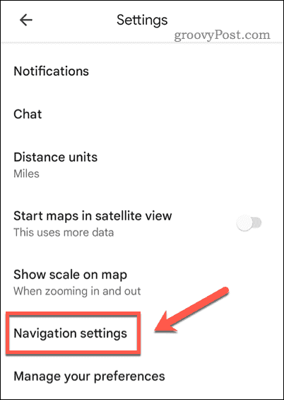 Abra as configurações de navegação do Google Maps