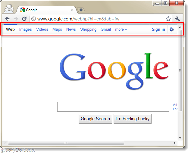 nova barra de navegação do cabeçalho do google
