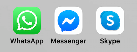 ícones para WhatsApp, Facebook Messenger e Skype