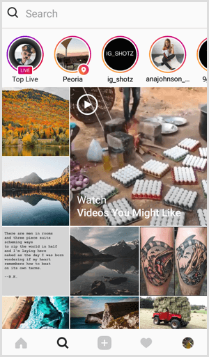 Instagram Live na guia Pesquisar e Explorar