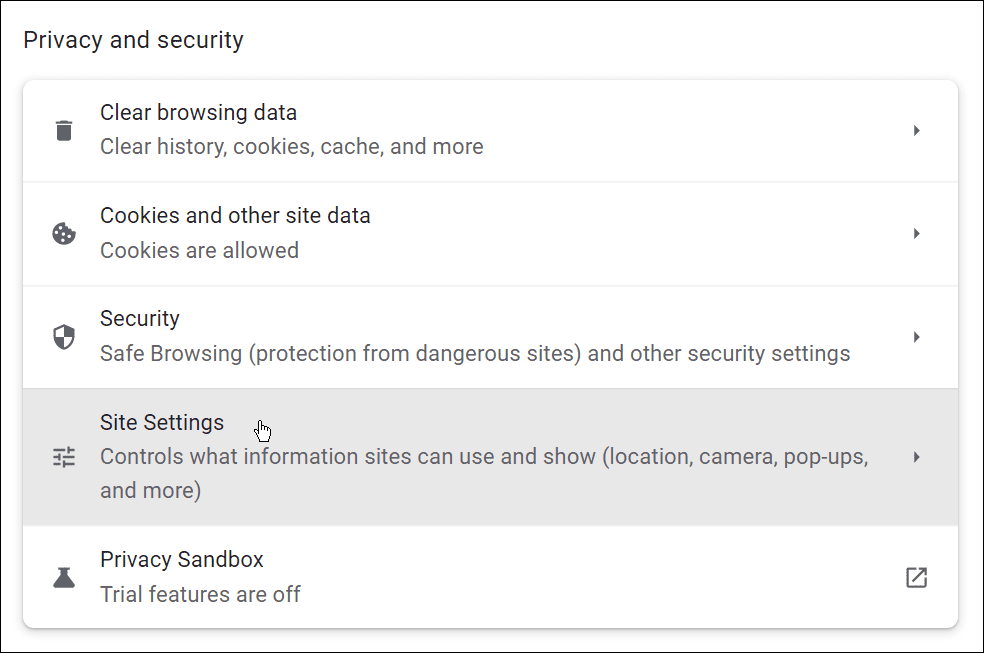 privacidade e segurança Chrome