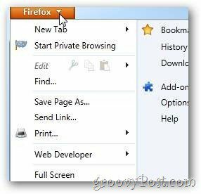 Opções abertas do Firefox Arrow