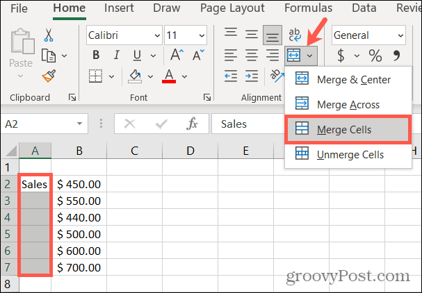 Mesclar células no Excel para girar o texto