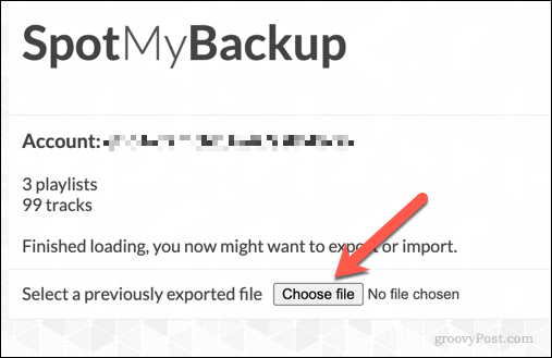 Carregando um backup Spotify usando SpotMyBackup