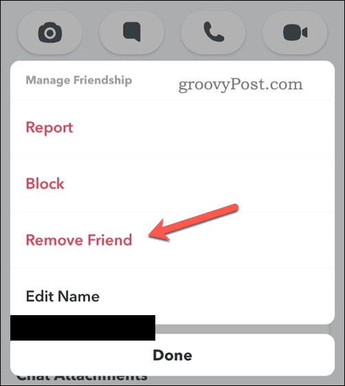 Opção para remover um amigo do Snapchat