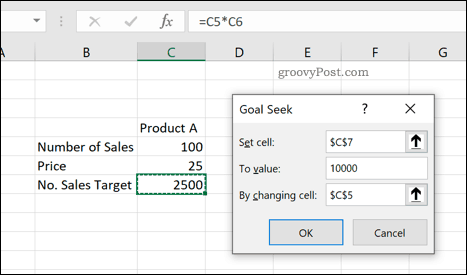 A ferramenta de busca de metas do Excel