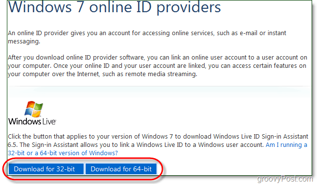 baixar o assistente de login do Windows 7 live id