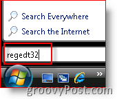 Lançamento do Windows Vista regedt32 na barra de pesquisa