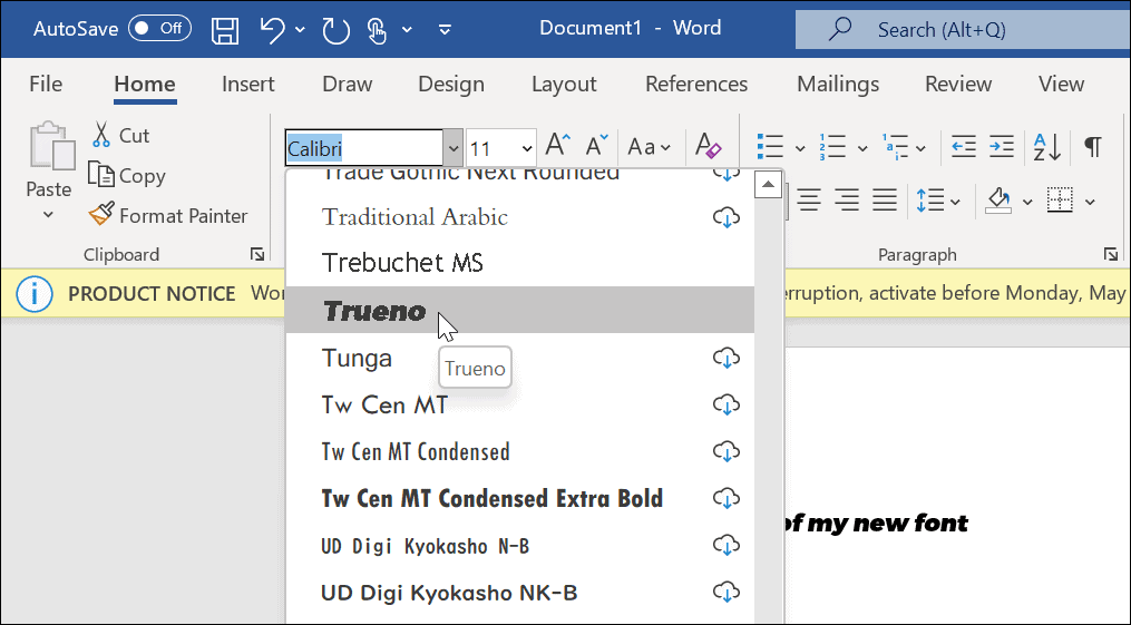 Nova fonte no microsoft word