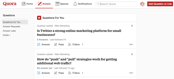 O marketing no Quora inclui responder às perguntas que você está mais qualificado para responder.
