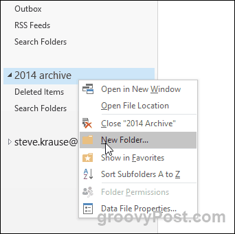 Outlook 2016 - Criar nova pasta no arquivo PST