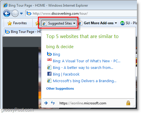 Internet Explorer 8 - sites sugeridos é irritante!