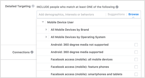 Anúncio do Facebook direcionado a usuários de dispositivos móveis