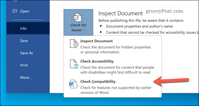 Verifique a compatibilidade do documento no Word