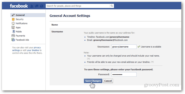 configurações gerais da conta do facebook preferências gerenciar nome de usuário geral nome de usuário senha salvar alterações confirmar