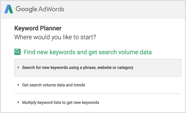 Google Keyword Planner busca por novas palavras-chave