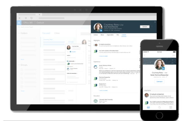 O LinkedIn e a Microsoft estão trazendo percepções personalizadas do LinkedIn diretamente para sua experiência no Microsoft Office 365, integrando os cartões de perfil do LinkedIn e do Microsoft Office.