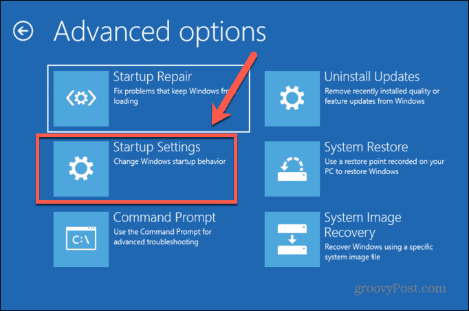 configurações de inicialização do modo de segurança do Windows