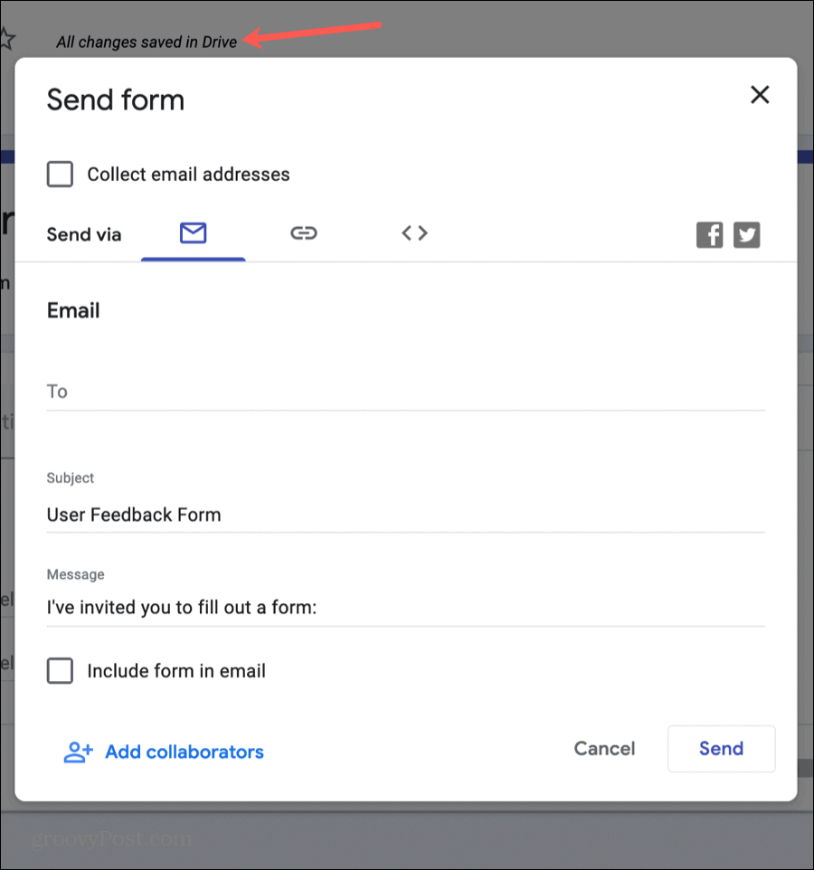 Envie seu formulário do Google Forms