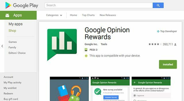 Ganhe crédito gratuito no Google Play com o Google Opinion Rewards