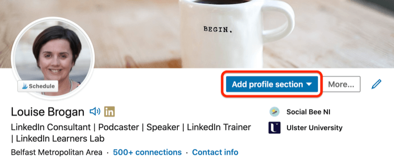 amostra de perfil do LinkedIn com o botão da seção de perfil de anúncio destacado