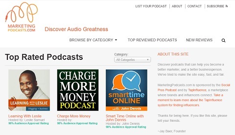 MarketingPodcasts.com é o primeiro e único mecanismo de pesquisa de podcasts.