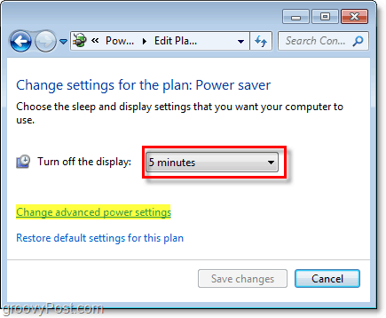 edite as configurações básicas do plano de economia de energia do Windows 7 e clique no link avançado para editar as avançadas