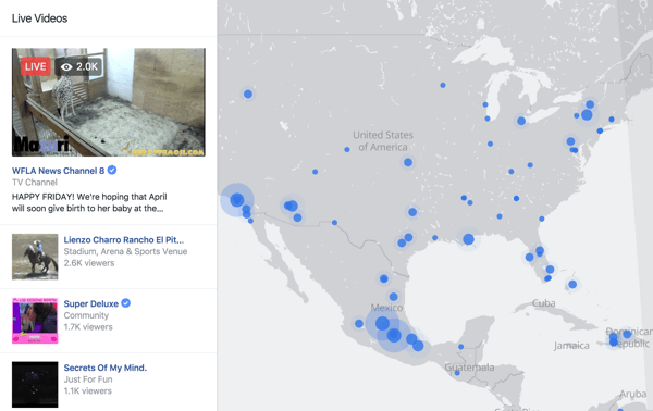 O mapa ao vivo do Facebook é uma forma interativa para os espectadores encontrarem transmissões ao vivo em qualquer lugar do mundo.