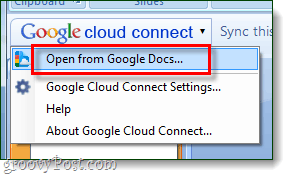 menu aberto do Google Cloud Connect - via blogspot do googledocs