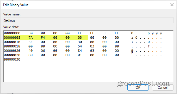 Valores de configuração Regedit