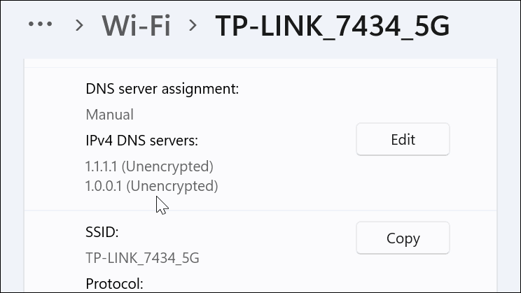 Configurações de DNS confirmadas