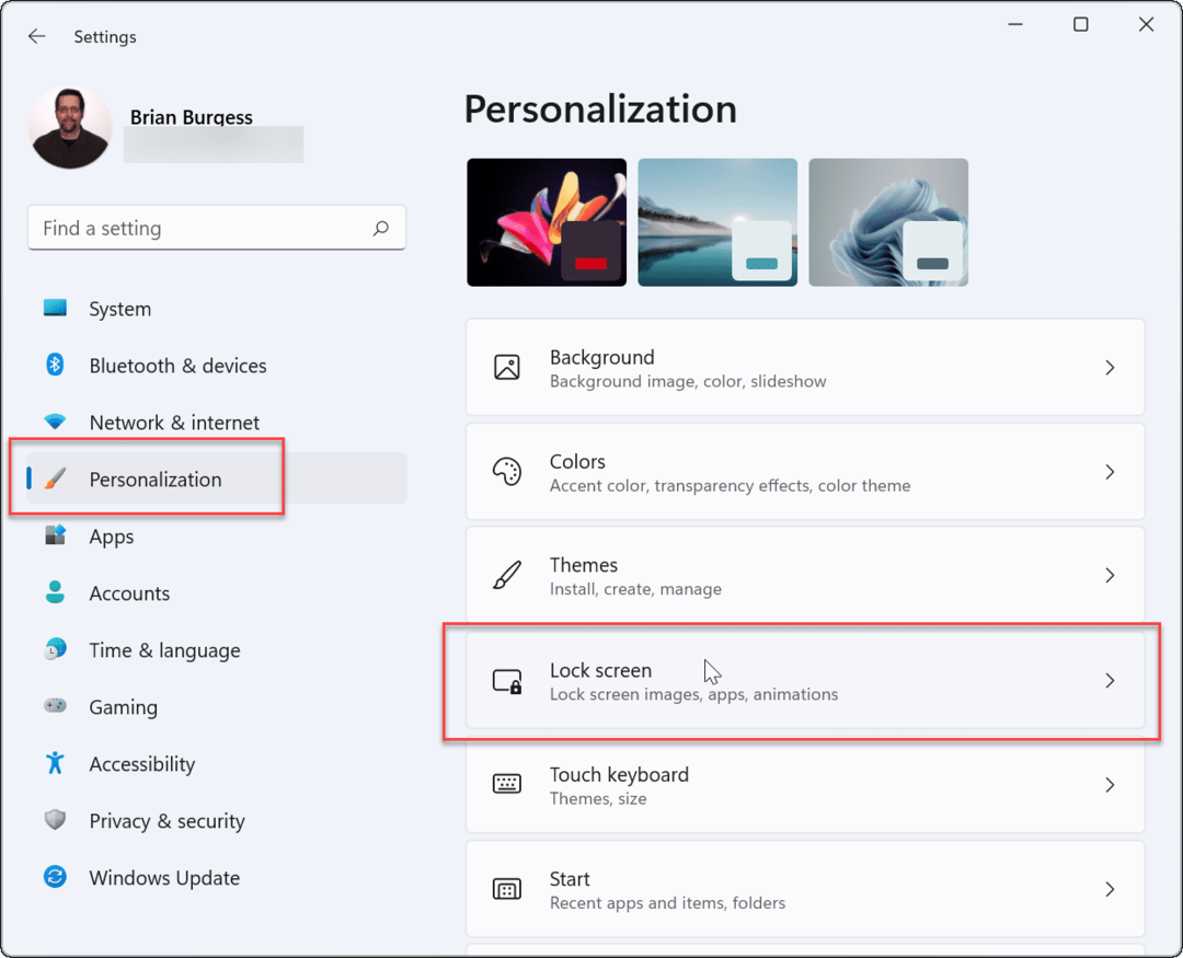 Personalização usa protetores de tela Windows 11