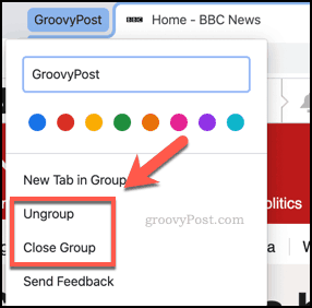 Feche ou desagrupe grupos de guias no Chrome