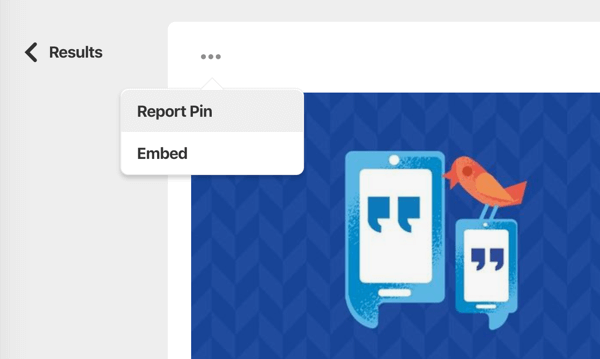 PIN do relatório do pinterest roubado do menu de três pontos