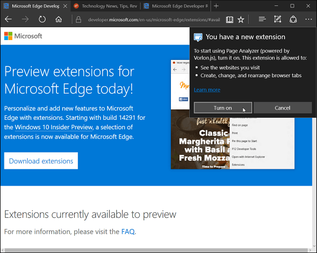 Extensão do Microsoft Edge instalada