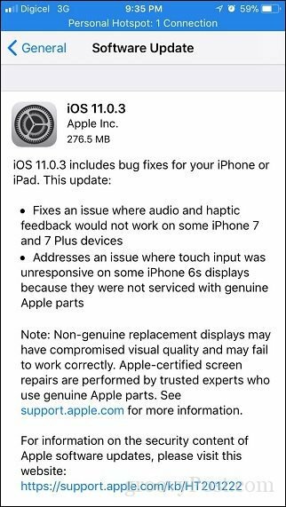 Apple iOS 11.0.3 - Apple lança outra atualização secundária para iPhone e iPad