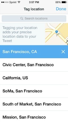 Parceiro do Twitter e do Foursquare para adicionar localização aos tweets