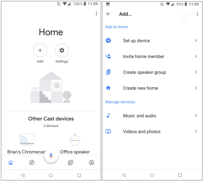Adicionar dispositivo doméstico do Google Home