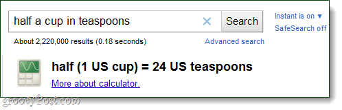 Calculadora do Google converte colheres de chá