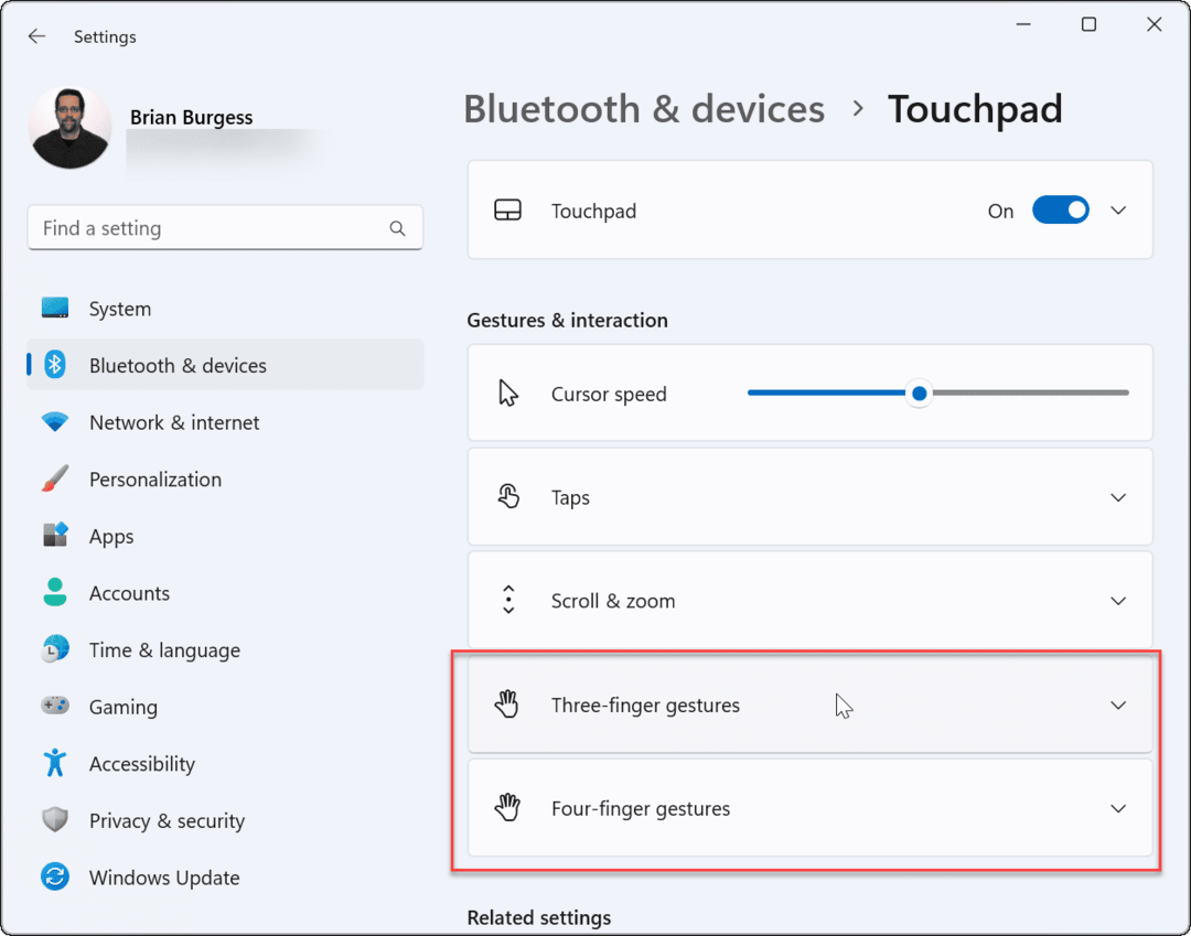 Personalizar gestos do touchpad no Windows 11