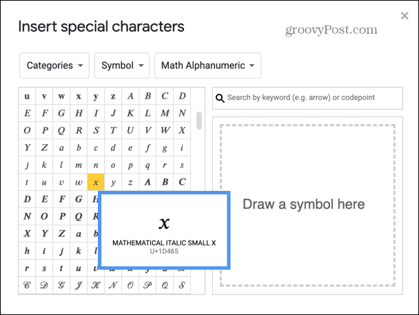 Apresentações Google selecione letra de álgebra