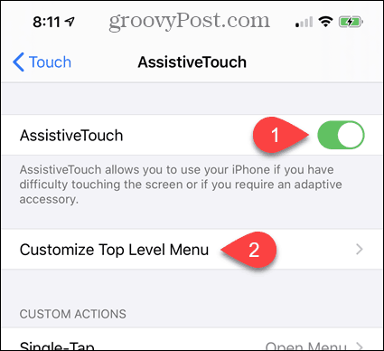 Ative o AssistiveTouch nas configurações do iPhone
