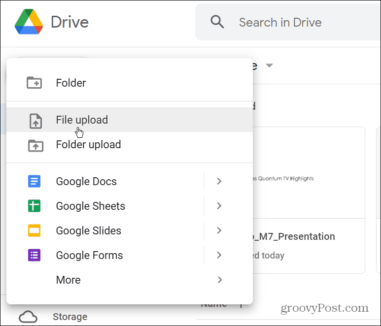 carregar PPTX para o Google Drive