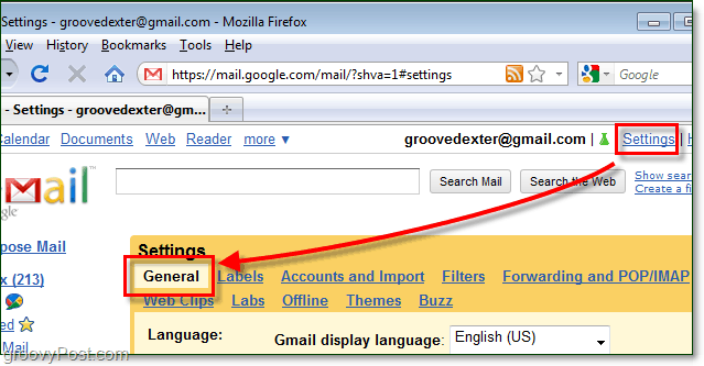 acessar as configurações gerais do gmail