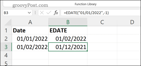 Um exemplo de fórmula EDATE no Excel
