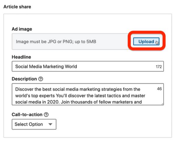 remover imagem do anúncio durante a configuração da campanha do LinkedIn