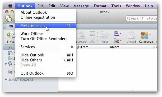 Preferências do Outlook Mac