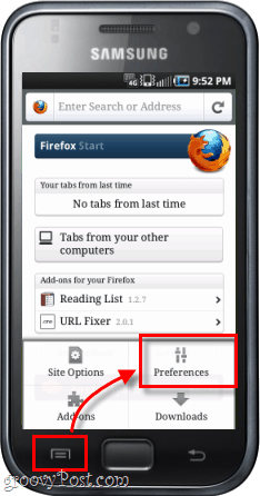 preferências do aplicativo android phone firefox