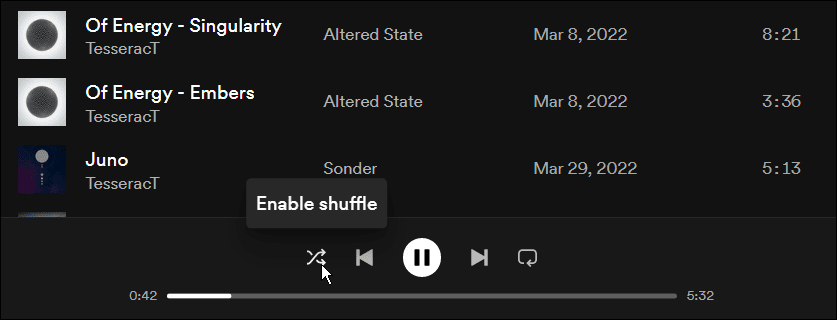 habilite o shuffle no Spotify
